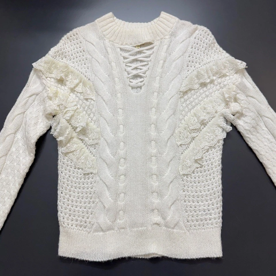 Suéter Torn by Ronny Kobo Marfil Blanco Femenino Romántico Volantes Encaje M Foto 4 de 4