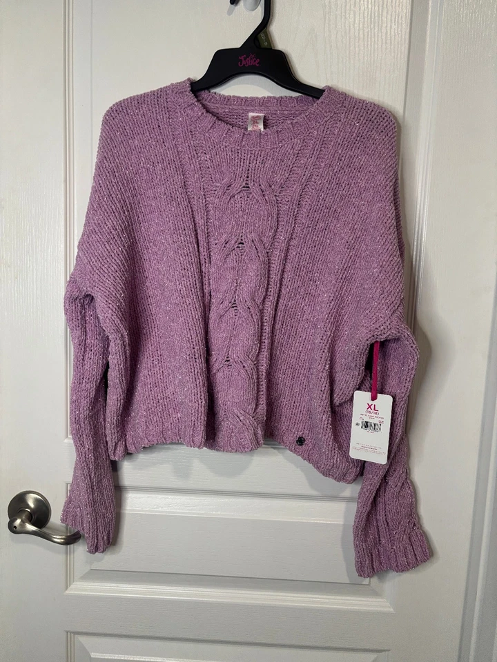 Justice Girls Cable Knit Sweater, Rose Color, Size XL (16/18) NEW - Image 1 of 3