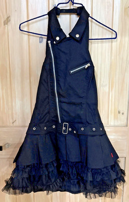 Tripp NYC 108073 Black Moto Halter Dress L NWT Gothic Punk Tulle Belt Zip