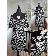 Black DRESS Ladies Midi Floral Fit Flare RETRO Tea Dress Womens PLUS size 24 XL