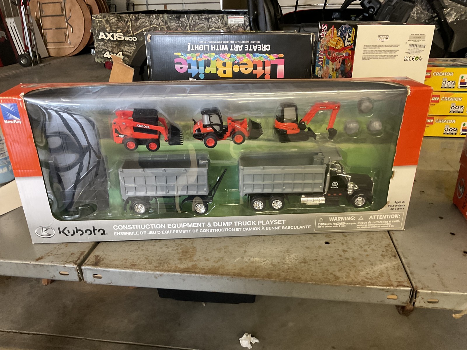 New-Ray Kubota Construction Equipment & Dump Truck Playset Toy Orange Boxed New