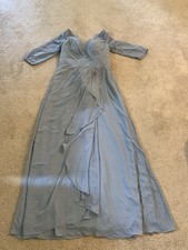 Light Blue Chiffon Long Gown 3/4 Off-Shoulder V-Neck Ruffle Formal 8