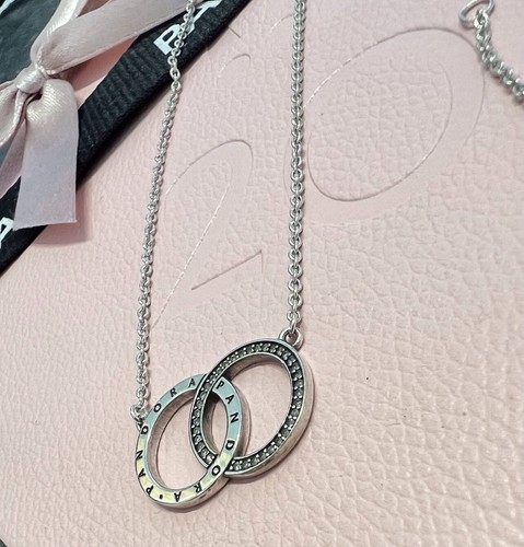 NEW Genuine Pandora Entwined Circles Logo & Sparkle Collier Necklace 396235CZ-45 - Picture 6 of 7