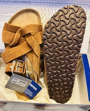 Birkenstock Lugano Suede Sandals Mink Woven Soft Footbed Size L10 M8 EU 41 New