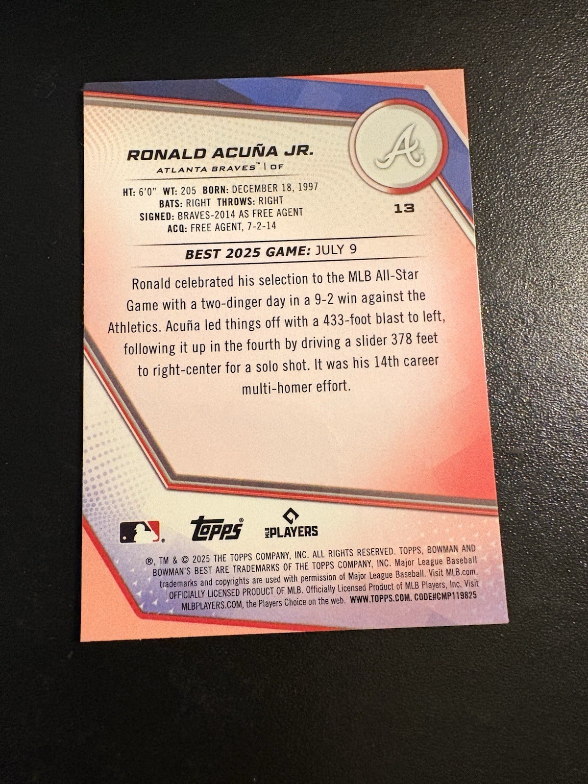 2025 Bowmans Best Ronald Acuna Jr Blue Lazer Refractor /150 SP Braves view 2