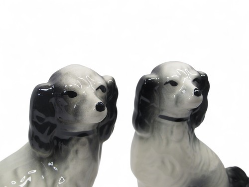 3 Pairs of Staffordshire Style Pottery Wally Spaniels Blue Grey Green Preloved - Picture 16 of 24