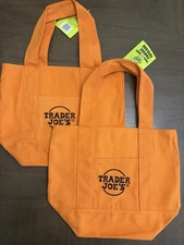 Trader Joes Mini Canvas Tote Bag 2- Pack Set ORANGE NWT