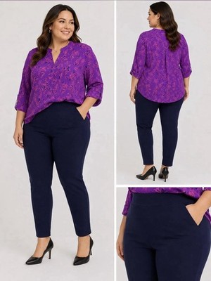 Dear Scarlett Magic Pull-On Pants Navy XL Stretch Plus Comfort Career Casual NWT