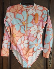 Wonder Nation Girls Long Sleeve ZipUp Rash Guard 1PC Swimsuit SZ XL 14/16 UPF 50