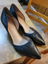 Black Leather High Wedge Heel D'Orsay Pumps By Franco Sarto Sz 12.
