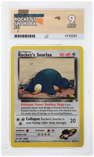 ROCKET'S SNORLAX 33/132 ACE GYM HEROES POKEMON ACE 9 (SUB GRADES 10/10/10/8!)