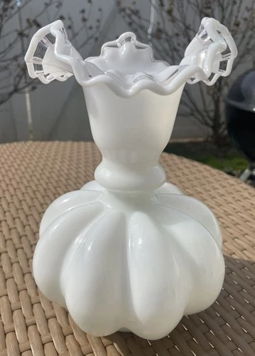 Fenton Large Crystal Crest 8 Inch Melon Vase. No Damage. Rare.