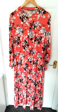 M&S Collection 22 Maxi Dress Peach Black Grey Floral Long Sleeves Soft Stretchy