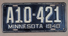 1940 Minnesota MN License Plate A10-421 Original Paint 12"x 5 1/2"  Vintage — photo 1
