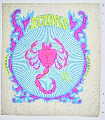 Original VINTAGE 1970s Heat Transfer | Roach 1970 Scorpio Zodiac Sign Pink Blue