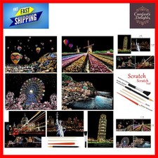 Non-Toxic Scratch Art Set with 8 Sheets - Colorful Cityscapes for Kids & Adults