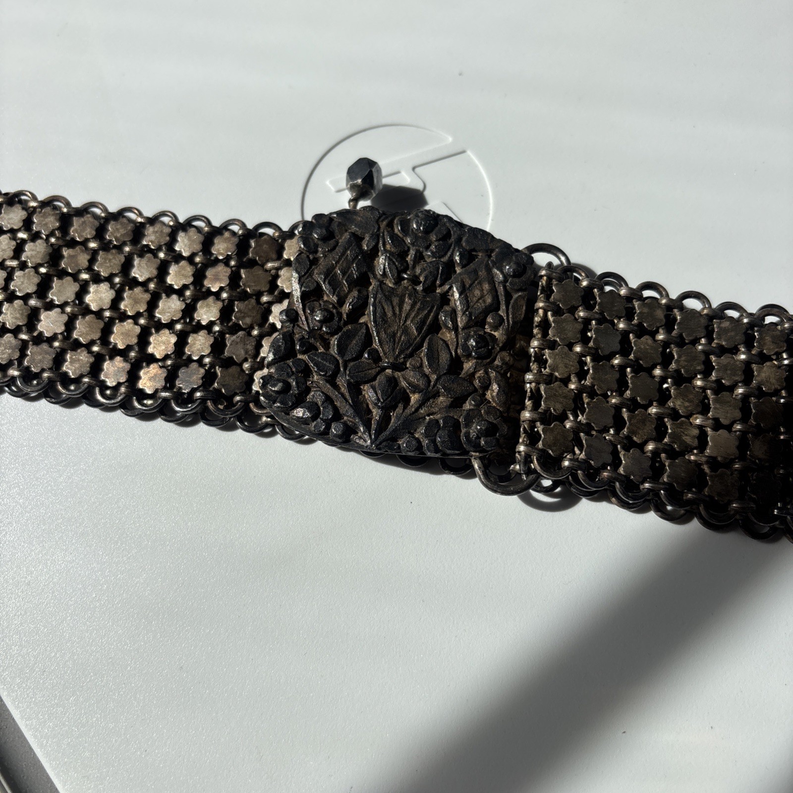 Antique Metal Tooled Belt Chain link - image 2