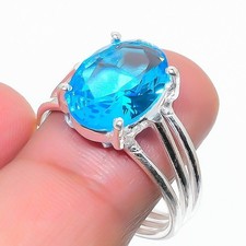 Swiss Blue Topaz Gemstone 925 Sterling Silver Jewelry All Size Ring For Gift