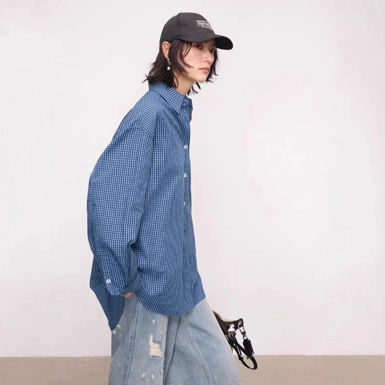 Camisa ancha a cuadros manga larga otoño THE ROW para mujer Foto 3 de 4