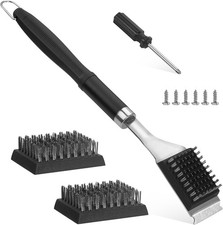 BBQ Grill Cleaning Brush Scraper with 2 Replaceable Steel Bristle Heads