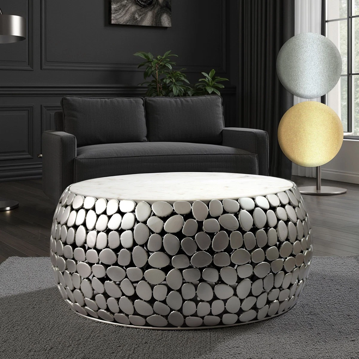 Table Basse Baroque Palazzo INT Avec Plateau Marbre, Style Antique, Finition Mate