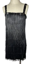 Black Fringe Flapper Gatsby Dress Womens Size Medium Halloween Costume
