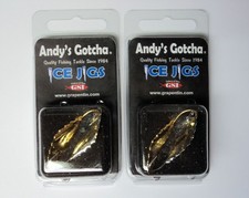 Andy's Gotcha Metallic Ice Jigs, TWO Packs (2 jigs/pk) #6 Hk, #3 Willow #AGJ4-2P
