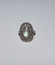 VINTAGE SIGNED ND STERLING SILVER MARCASITES AND ABALONE SHELL RING SIZE 6