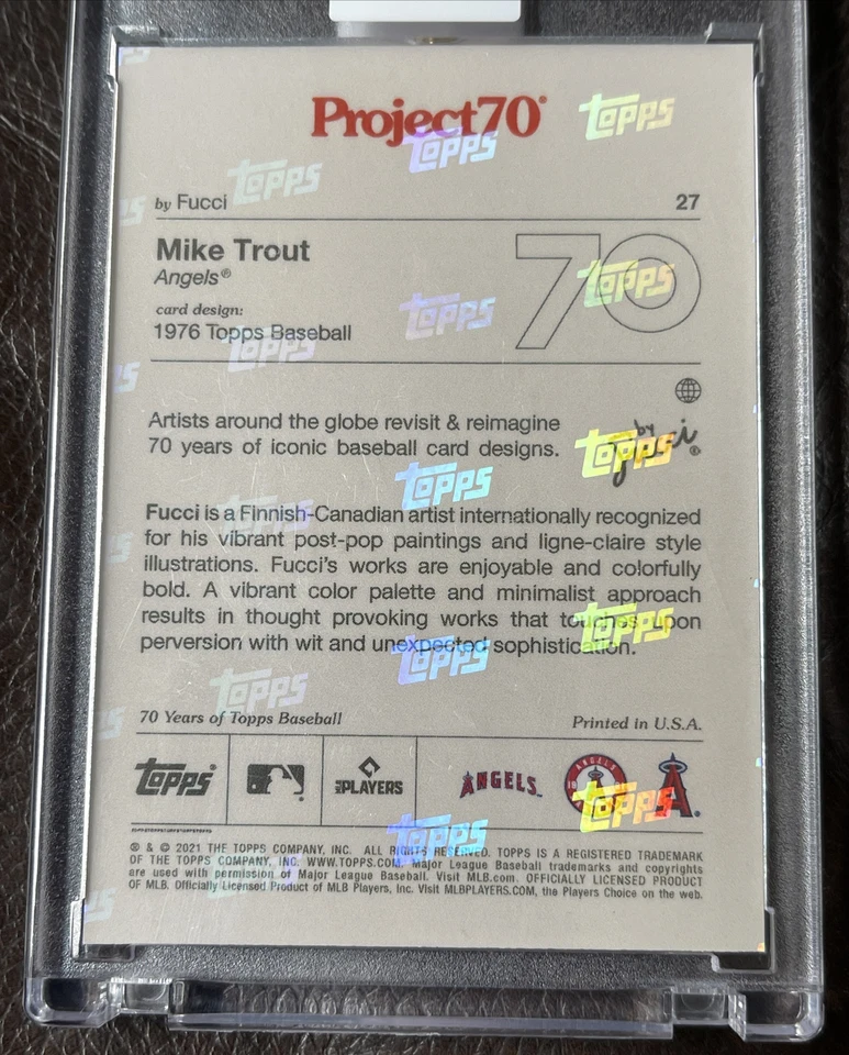2021 Topps PROJECT 70 Card #27 MIKE TROUT by FUCCI WITH BOX - IN HAND - Image 3 of 4