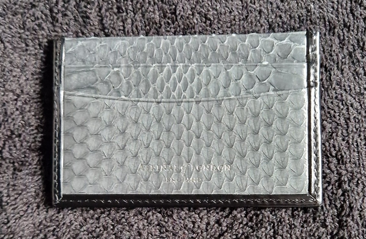 ASPINAL OF LONDON SLIM CREDIT CARD HOLDER BLACK/CHARCOAL LIZARD