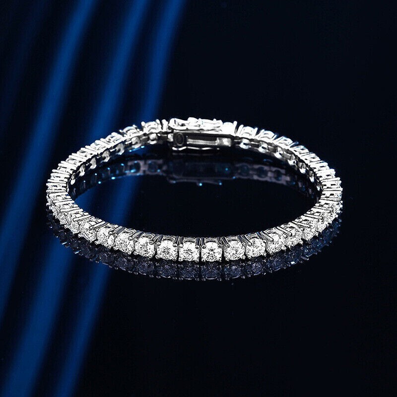 4mm D VVS1 Moissanita Tenis Pulsera de Cadena para Mujer Hombre 925 Plata de Ley
