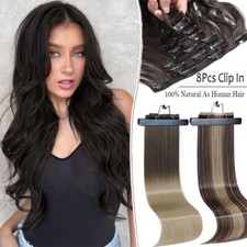 100 Natural as Human 8 Pieces Clip In Hair Extensions Real Thick Full Head Hair