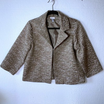Chico's Womens Size 1 Medium Tan Career Blazer Jacket Textured 3/4 Sleeves Lined | eBay