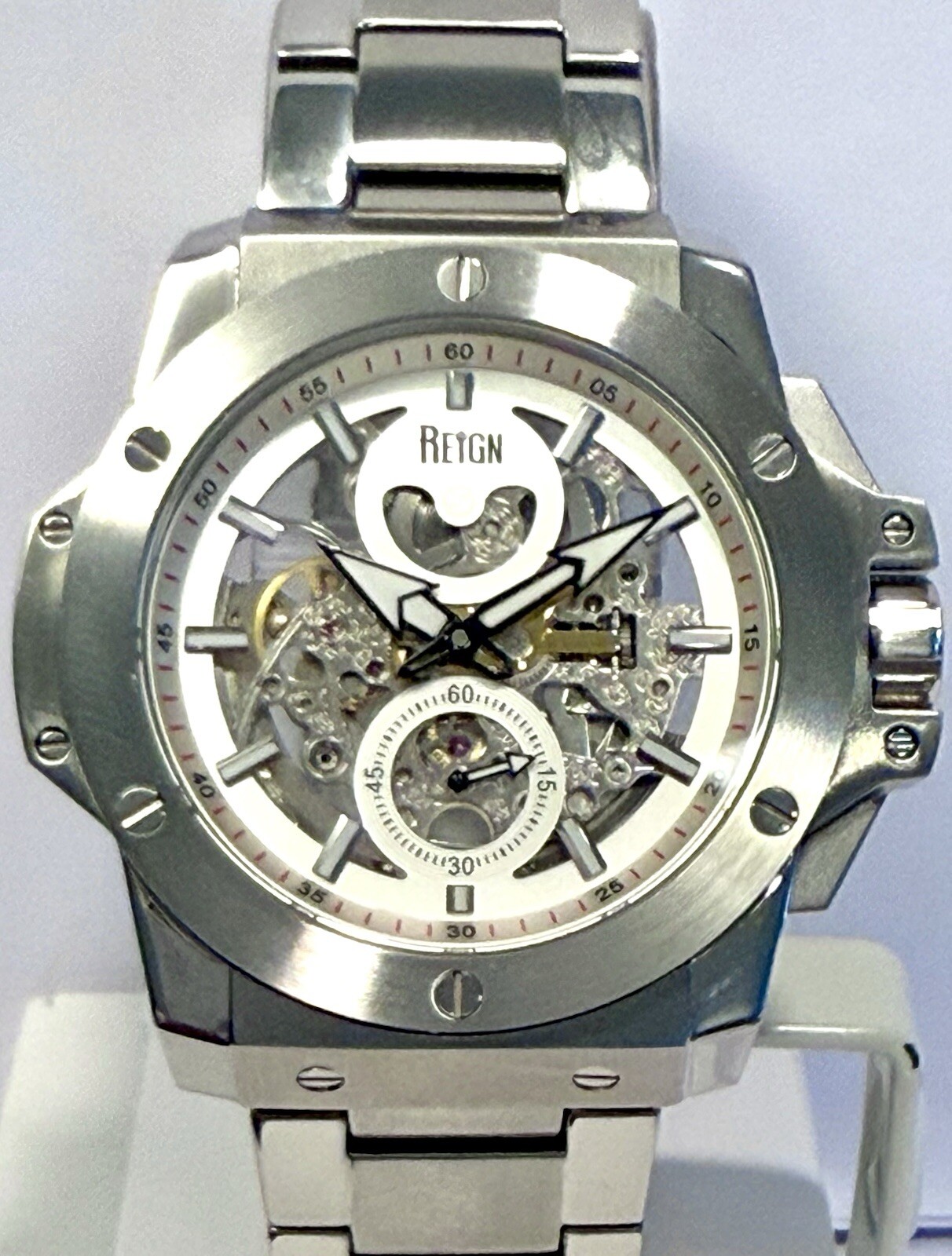 48mm Auto Skeleton & White Dial | Silvertone Brac… - image 10