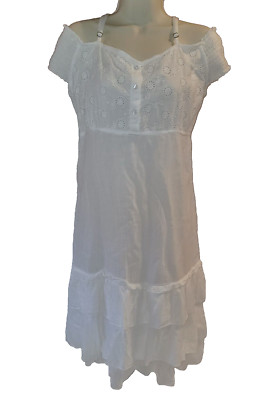COLINE L White Eyelet Off The Shoulder Dress Gauzy Peasant Ruffle Beach Resort