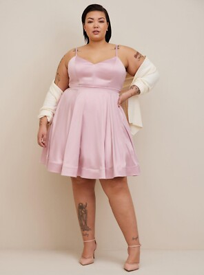 Torrid Plus Size 24 3X Light Pink Mini Satin Skater Dress Pockets
