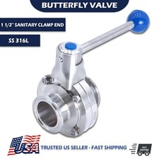 1-1/2" inch Tri Clamp Sanitary Butterfly Valve Stainless Steel 316L Pull Handle