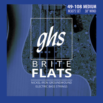 GHS M3075 Brite Flats Bass Guitar Strings; medium gauges 49-108