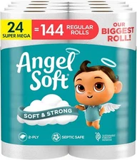 Angel Soft Toilet Paper, 24 Super Mega Rolls = 144 Regular Rolls, White 