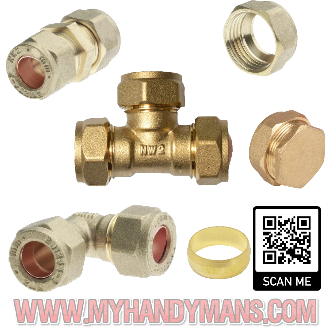 10mm Brass Compression fittings for Copper Plumbing Pipe Hot & Cold Systems