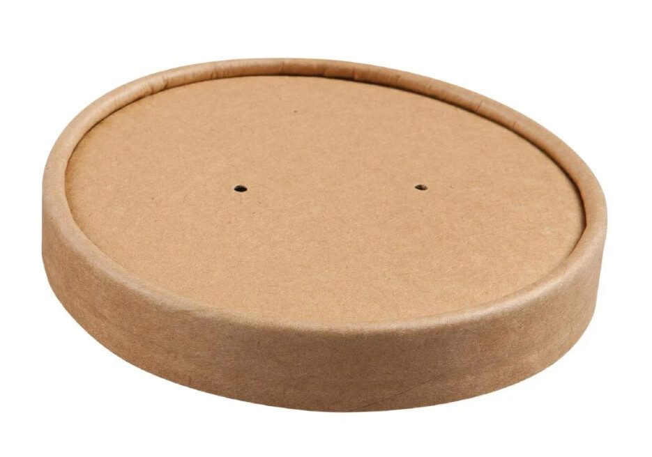 500 - 8oz/12oz/16oz Kraft Paper Vented Lids to Fit Brown Kraft HD Soup Container