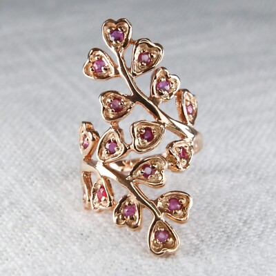 Gold Over Sterling Silver Rubies Floral Statement Ring Size 6 Hearts Design 