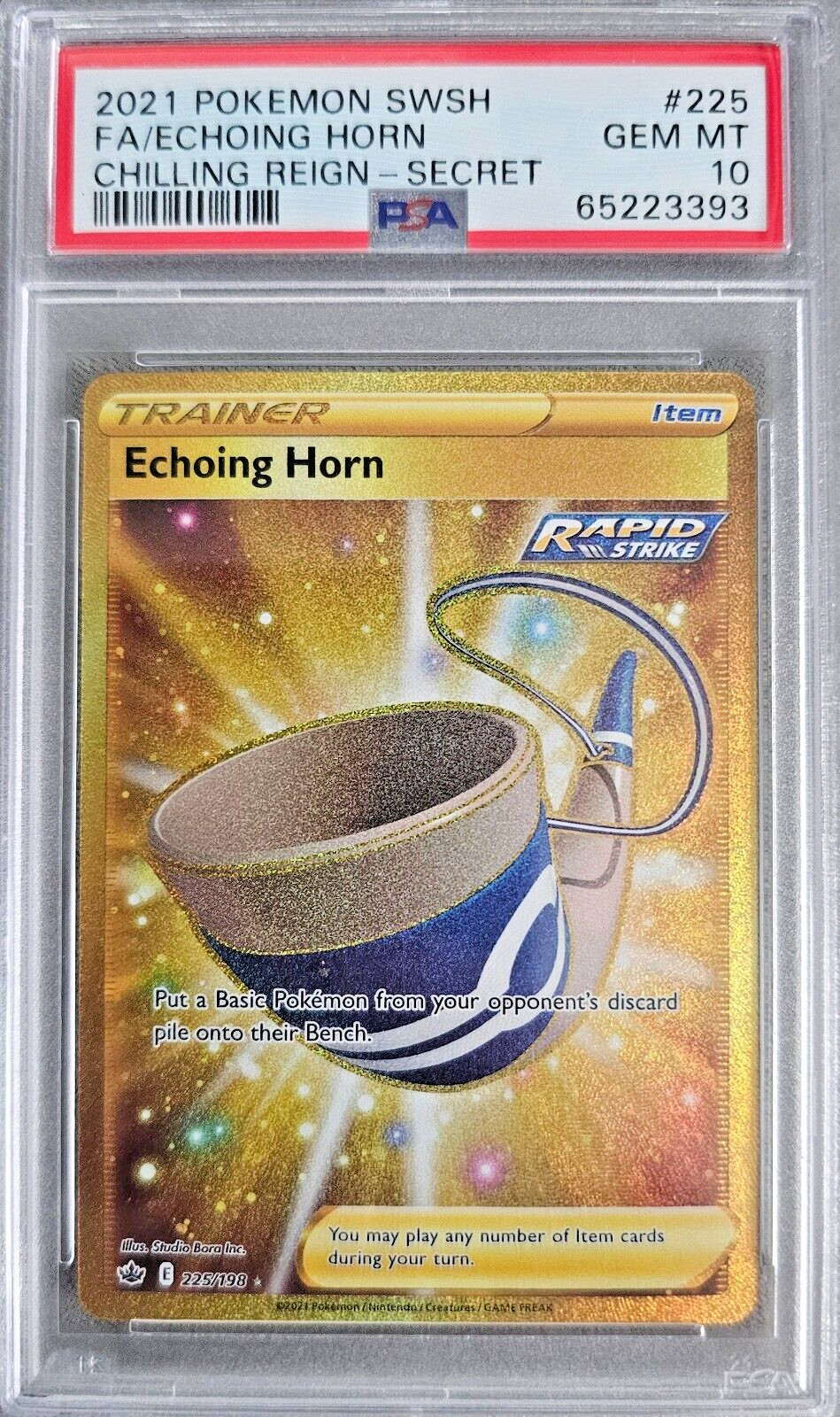PSA 10 Echoing Horn Gold 225/198 SWSH Chilling Reign 2021 Pokemon Card