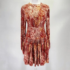 Free People XS Red Heartbeats Mini Dress Long Sleeve Floral Drop Waist BOHO