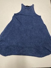 Lulus Mottled Dark Blue M Cotton Stretch Sleeveless A-line Tank Dress Pockets