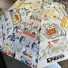 Vintage Umbrella COMIC STRIPS Coeur D’ Alene Press Family Circle Blondie Hagar