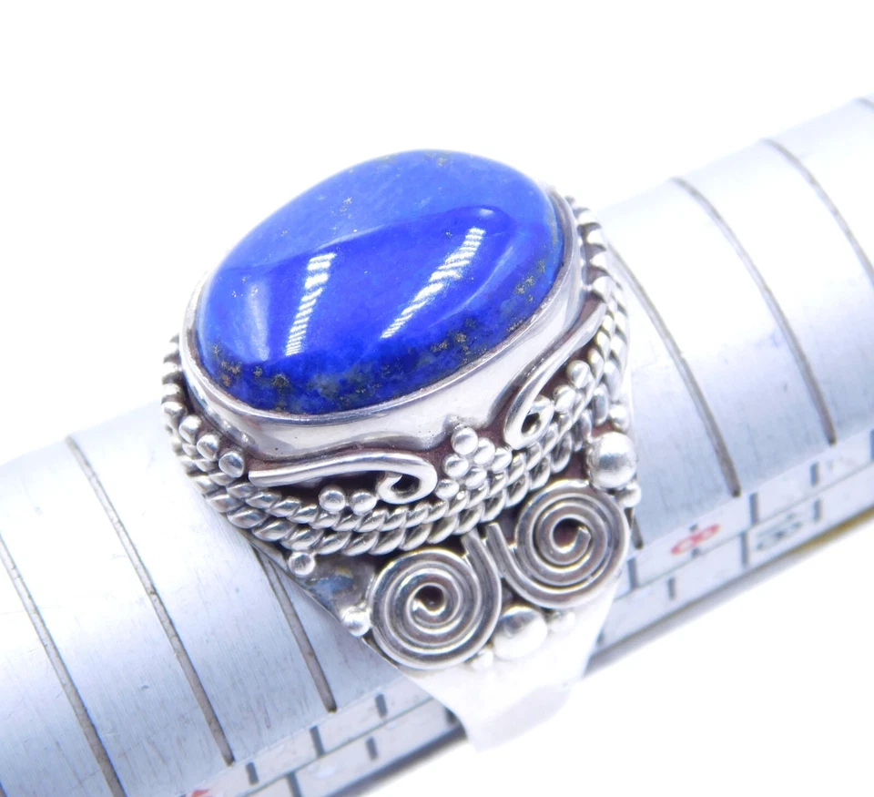 9 GM 925 Argento Sterling Naturale Lapislazzuli Cab Gemma Misura Anello 8.75 " - Immagine 4 di 4