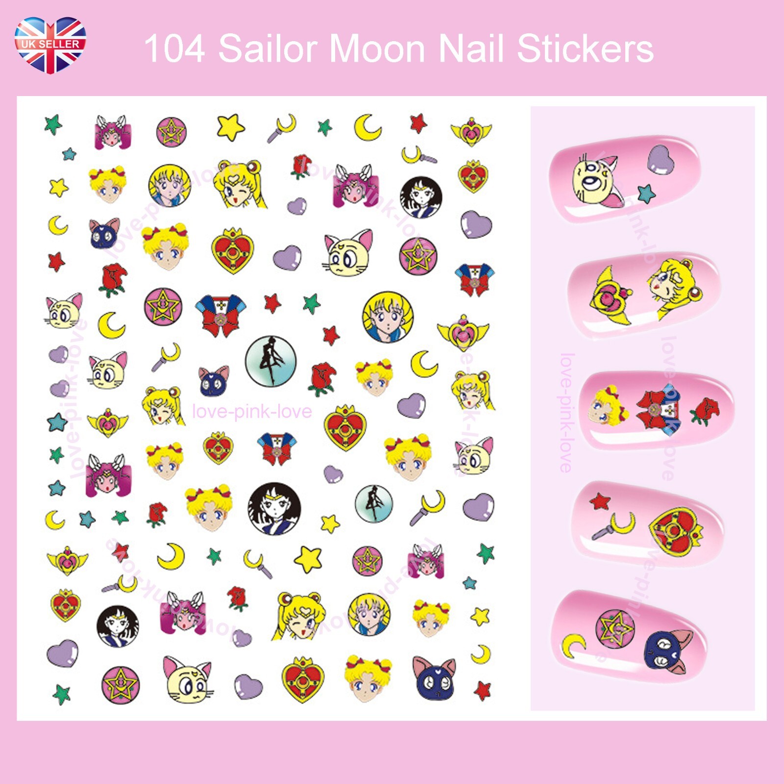 🌸 SAILOR MOON 104 3D Nail Art Stickers Decals Transfers Kawaii UK ...