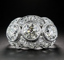 2.50 CT Vintage Art Deco White Round Three CZ Engagement Ring 925 Silver
