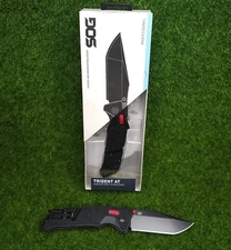 SOG Trident AT Black/Red 3.7" Assisted Folding Knife D2 Tanto Point  11-12-04-41